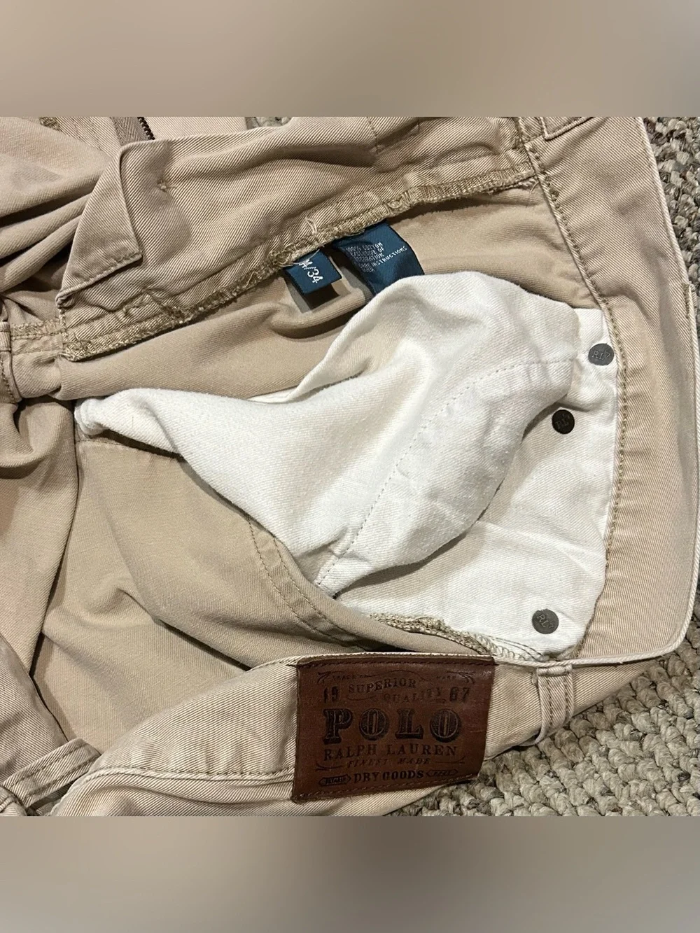 Polo Ralph Lauren 650 Straight Leg Khaki Pants Mens 34x34 Tan Cotton Chinos